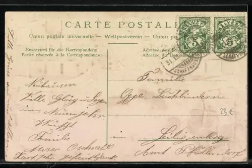 Passepartout-Lithographie Rheinfall, Rahmen mit Wappen & Briefmarken