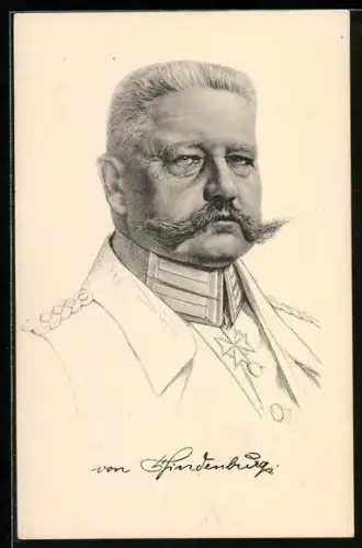 Künstler-AK Generalfeldmarschall Paul von Hindenburg in Uniform mit Pour le Merite Orden