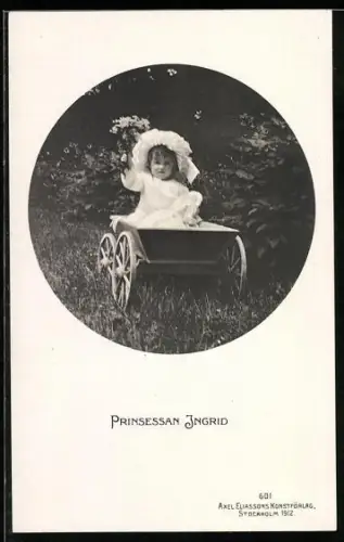 AK Prinsessan Ingrid von Schweden als kleines Mädchen im Wagen