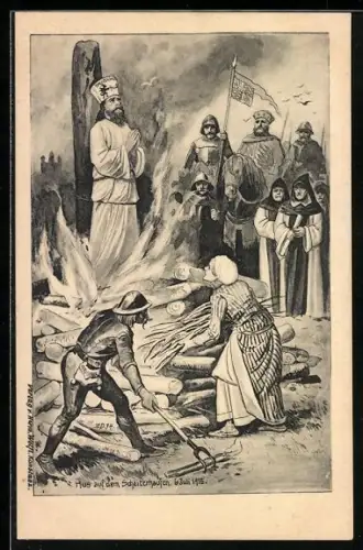 Künstler-AK Johannes Hus auf dem Scheiterhaufen