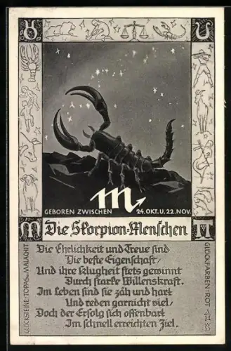 AK Sternzeichen Skorpion, 24. Oktober - 22. November, Charaktereigenschaften
