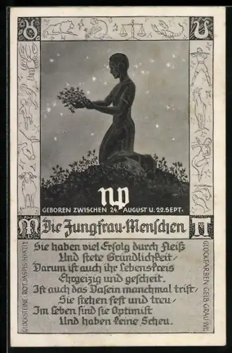 AK Sternzeichen Jungfrau, Sie haben viel Erfolg durch Fleiss und stete Gründlichkeit...