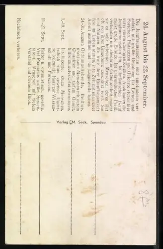 AK Sternzeichen Jungfrau, Sie haben viel Erfolg durch Fleiss und stete Gründlichkeit...