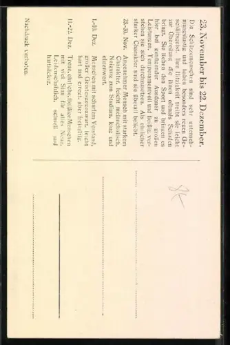 AK Sternzeichen Schütze, Eigenschaften der Schütze-Menschen, Schütze mit Armbrust auf einem Berggipfel