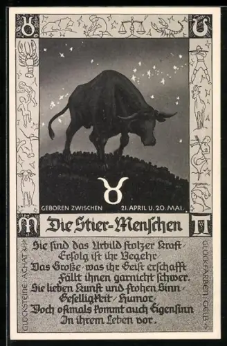 AK Sternzeichen Stier, Stier-Menschen und ihre Charaktereigenschaften