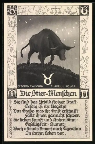 AK Sternzeichen Stier, Stier-Menschen und ihre Charaktereigenschaften