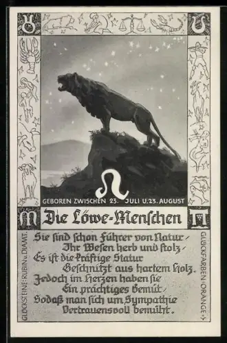 AK Die Löwe-Menschen, Sternzeichen