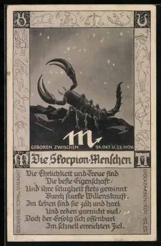 AK Sternzeichen Skorpion, 24. Oktober - 22. November, Charaktereigenschaften