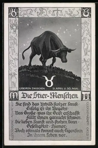 AK Sternzeichen Stier, Stier-Menschen und ihre Charaktereigenschaften