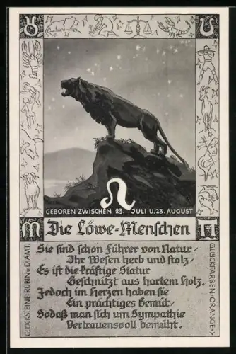 AK Die Löwe-Menschen, Sternzeichen