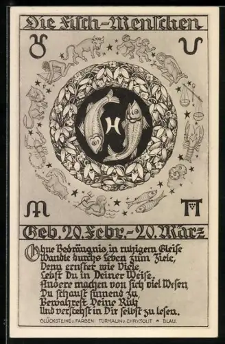 AK Sternzeichen Fische, Gedicht zu den Fische-Menschen