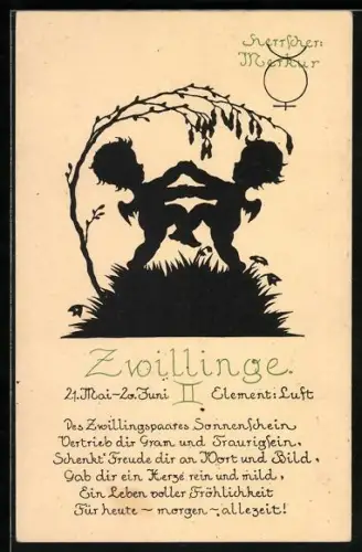 AK Sternzeichen Zwillinge, 21. Mai - 21. Juni, Sanguiniker