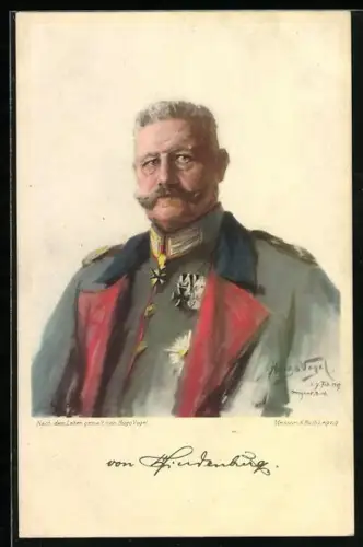 Künstler-AK Paul von Hindenburg in Uniform mit Orden Eisernes Kreuz