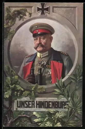 AK Paul von Hindenburg mit Fernglas, Eichenlaub