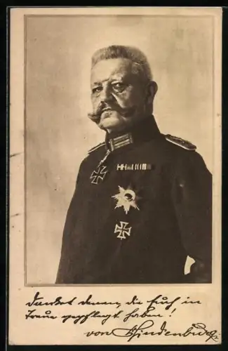 AK Generalfeldmarschall Paul von Hindenburg in Uniform mit Orden Eisernes Kreuz