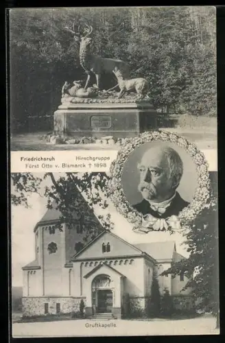 AK Friedrichsruh, Fürst Otto v. Bismarck, Hirschgruppe, Gruftkapelle