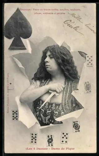 AK Les 4 Dames, Dame de Pique, Kartenlegerin, Hellseherin, Kartenspiel