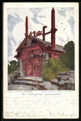 Künstler-AK Hexentanzplatz, Blick auf die Walpurgishalle
