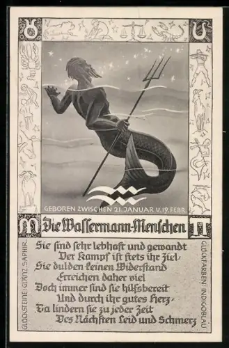 AK Sternzeichen Wassermann, Wassermann blickt zum Sternenhimmel