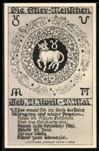 AK Sternzeichen, Die Stier-Menschen, Geboren zwischen 21. April u. 20. Mai