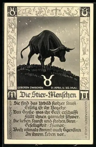 AK Sternzeichen Stier, Stier-Menschen und ihre Charaktereigenschaften