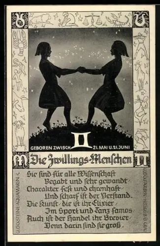 AK Sternzeichen Zwilling, Die Zwillings-Menschen, Sie sind für alle Wissenschaft begabt...