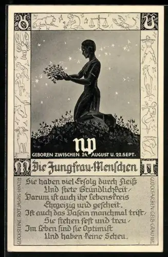 AK Sternzeichen von Jungfrau-Menschen mit Spruch