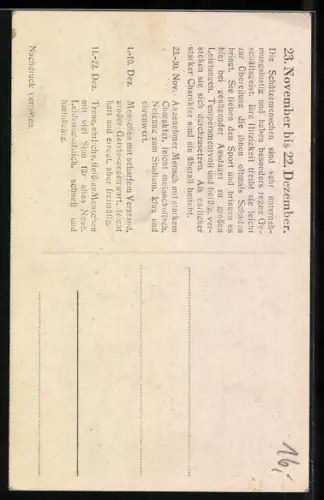 AK Sternzeichen Schütze, Eigenschaften der Schütze-Menschen, Schütze mit Armbrust auf einem Berggipfel