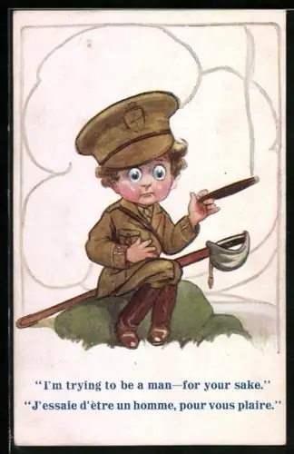 AK Kleiner Soldat raucht eine Zigarre