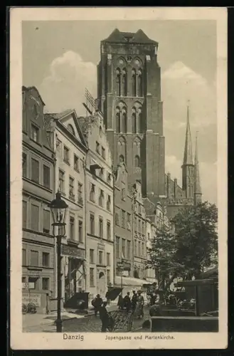 AK Danzig, Jopengasse und Marienkirche