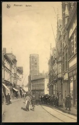 AK Menin, Le Beffroi, Strassenleben mit Kindern