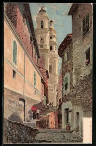 Lithographie Menton, Rue de la Vieille Ville