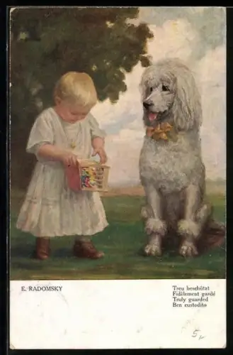 Künstler-AK Treu beschützt, Kleinkund und Pudel