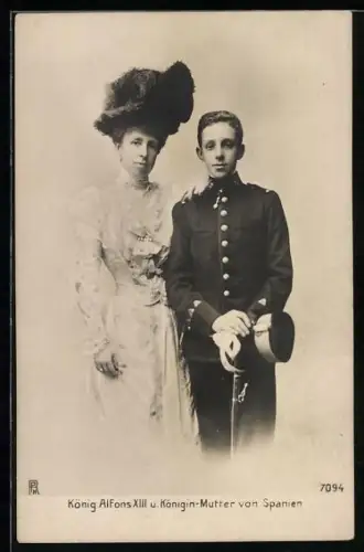 AK König Alfonso XIII. u. Königin-Mutter von Spanien