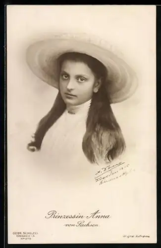 AK Prinzessin Anna von Sachsen mit Hut