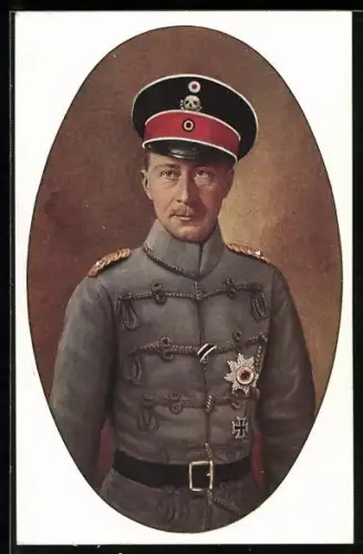 AK Kronprinz Wilhelm von Preussen in Husarenuniform mit Totenkopf-Schirmmütze
