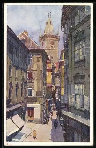 Künstler-AK Jaroslav Setelik: Praha / Prague, Pruhled Melantrichovou ulicí