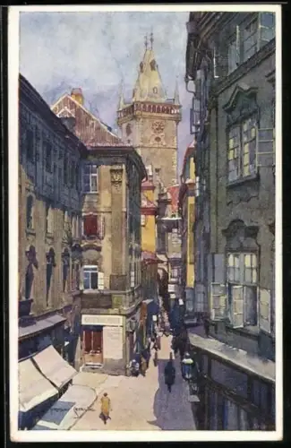 Künstler-AK Jaroslav Setelik: Praha / Prague, Pruhled Melantrichovou ulicí