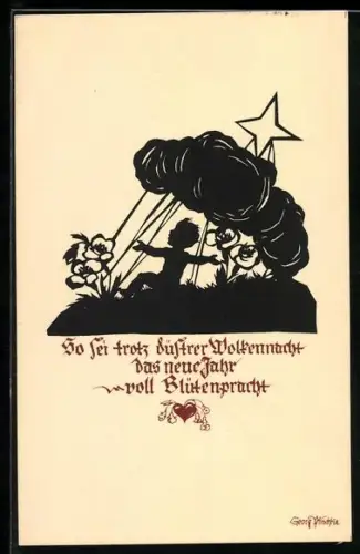 Künstler-AK Georg Plischke: Elfe unter Wolken, Schattenbild