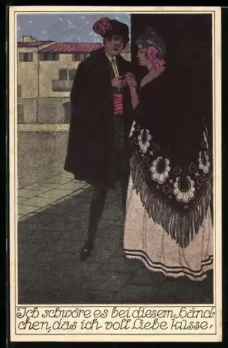 AK Mozart, Szene mit Leporello und Donna Elvira au der Don Juan-Serie, Ich schwöre bei diesem Händchen,...