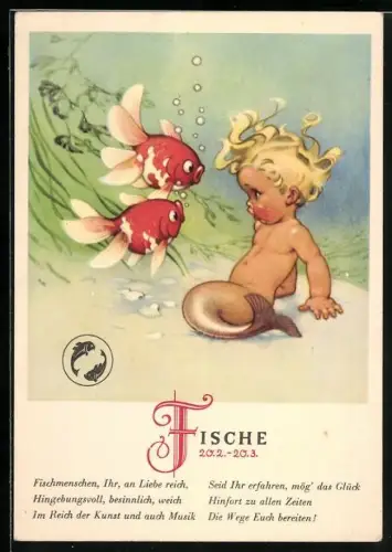 AK Sternzeichen Fische, Fischmenschen, Ihr, an Liebe reich..., Horoskop, Astrologie