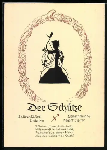 AK Sternzeichen Schütze, Kind mit Pfeil und Bogen