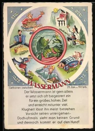 Künstler-AK Sternzeichen Wassermann und seine Eigenschaften