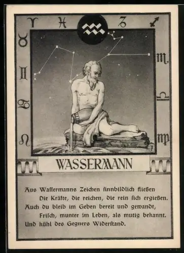AK Aus Wassermanns Zeichen sinnbildlich fliessen..., Sternzeichen, Horoskop, Astrologie