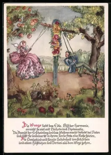 AK Sternzeichen Waage, Blumen-Waage im Garten