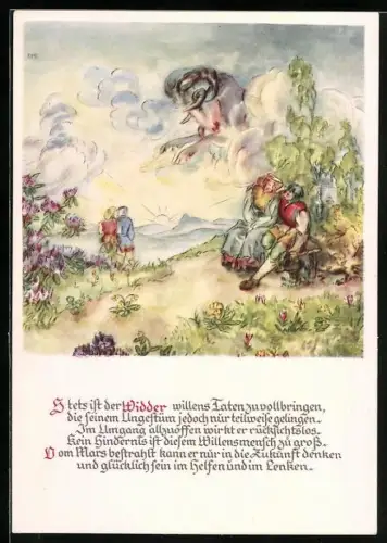 AK Des Schicksals Bahn ziehen ewige Sterne, Sternzeichen Widder, Astrologie, Horoskop