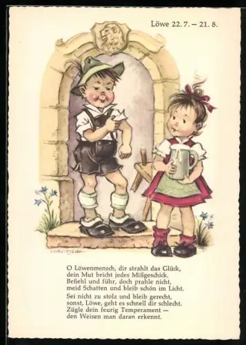 AK Sternzeichen Löwe mit einem jungen staatlichen Mann der eine Frau beeindrucken möchte