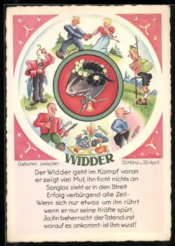 Künstler-AK Der Widder geht im Kampf voran..., Sternzeichen, Horoskpo, Astrologie