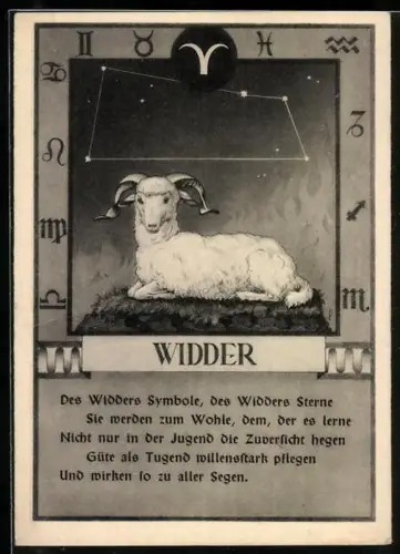 AK Sternzeichen Widder, Horoskop, Widder unter Sternenhimmel