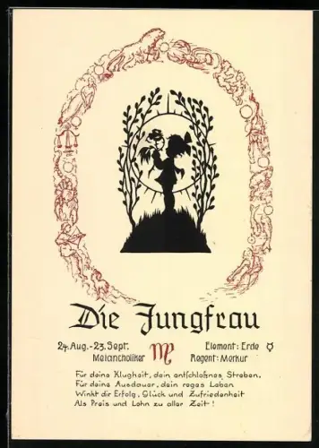 AK Sternzeichen Die Jungfrau, Mädchen mit Rose